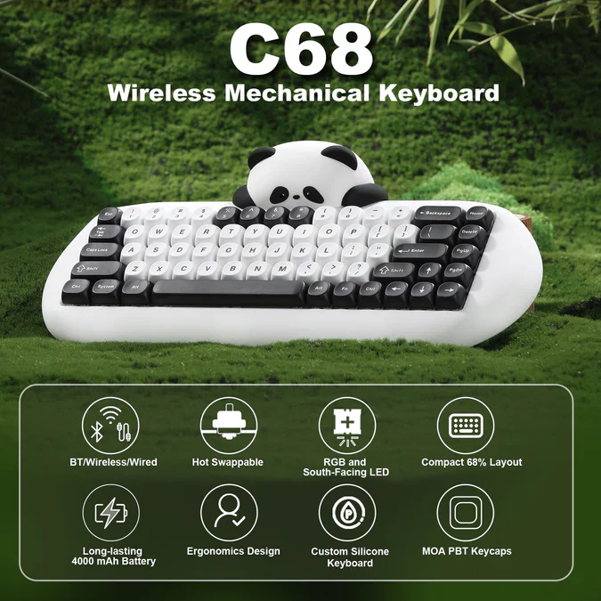 YUNZII C68 Panda Wireless Hi-Fi Mechanical Keyboard - Image 3